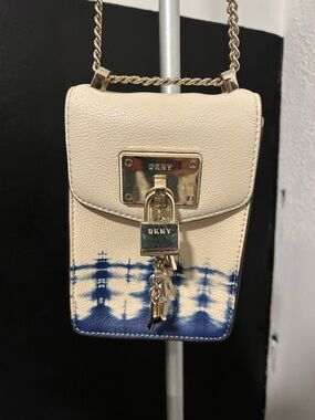 DKNY Cream and Blue Mini Crossbody with Gold Hardware